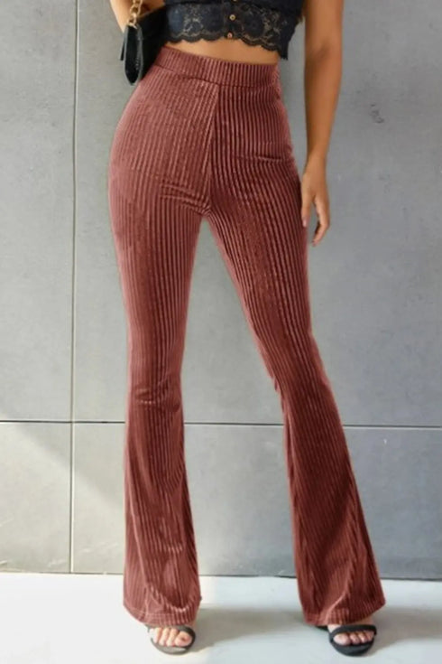 'Ruth' Ribbed High Waist Flare Pants - Celes Fashion